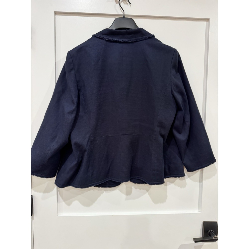 Talbots Navy Stretch Cotton Fringe Trim Textured Jacket Blazer Women's 16W - Picture 13 of 13